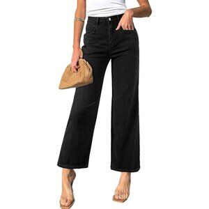 Women's Wide Leg Ankle Jeans High Waisted Stretchy Denim Pockets Casual